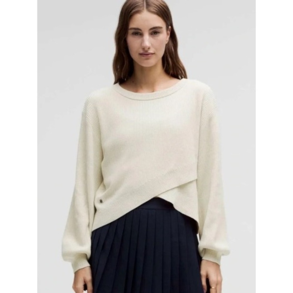Lululemon Ribbed Crossover Reversible Sweater Cream Beige Cashmere Blend Size 6